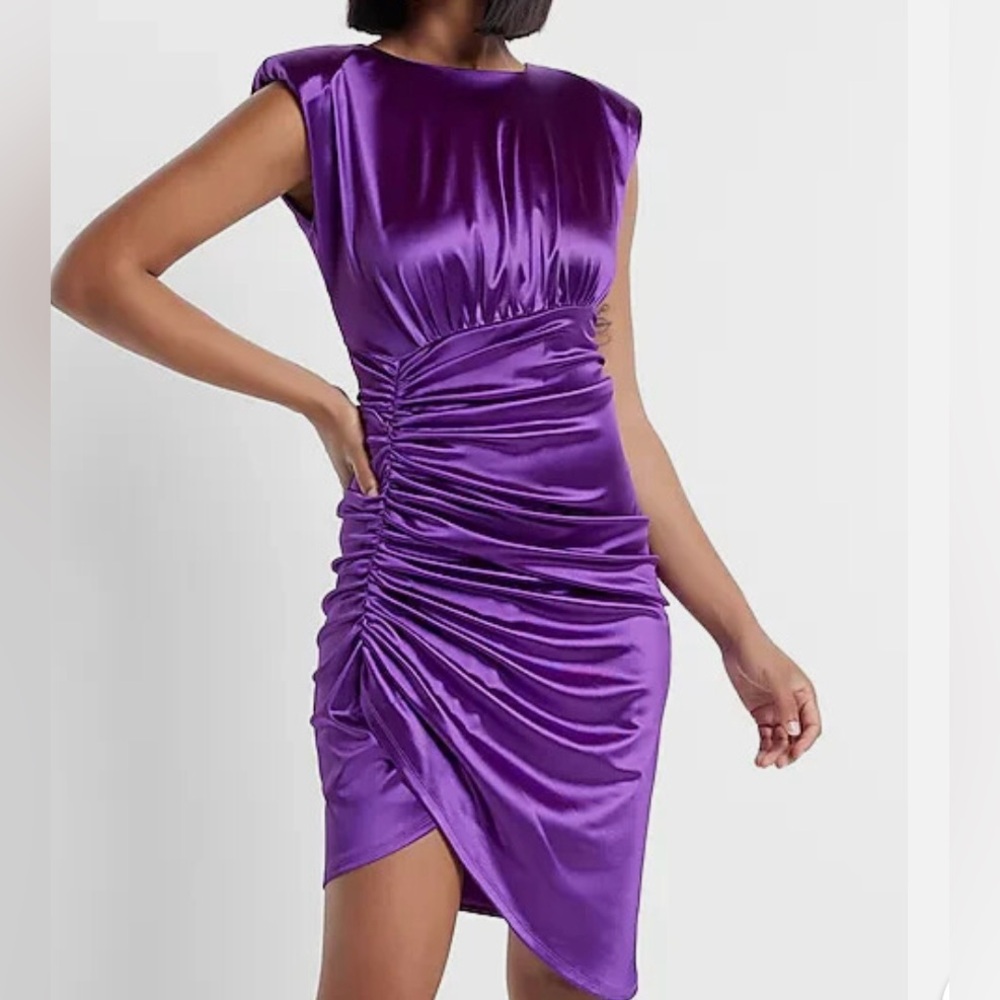 Express Asymmetrical Purple Satin Dress